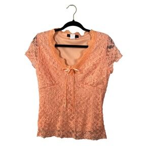 Vintage BMoss Y2K Lace Blouse Top Balletcore Milkmaid Style Large Coquette Retro